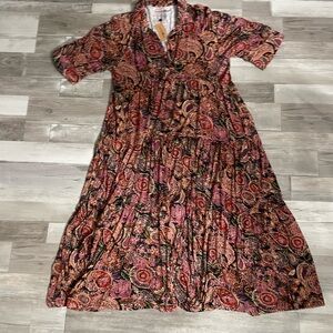 NATURAL LIFE Pink and Black Paisley Maxi Dress